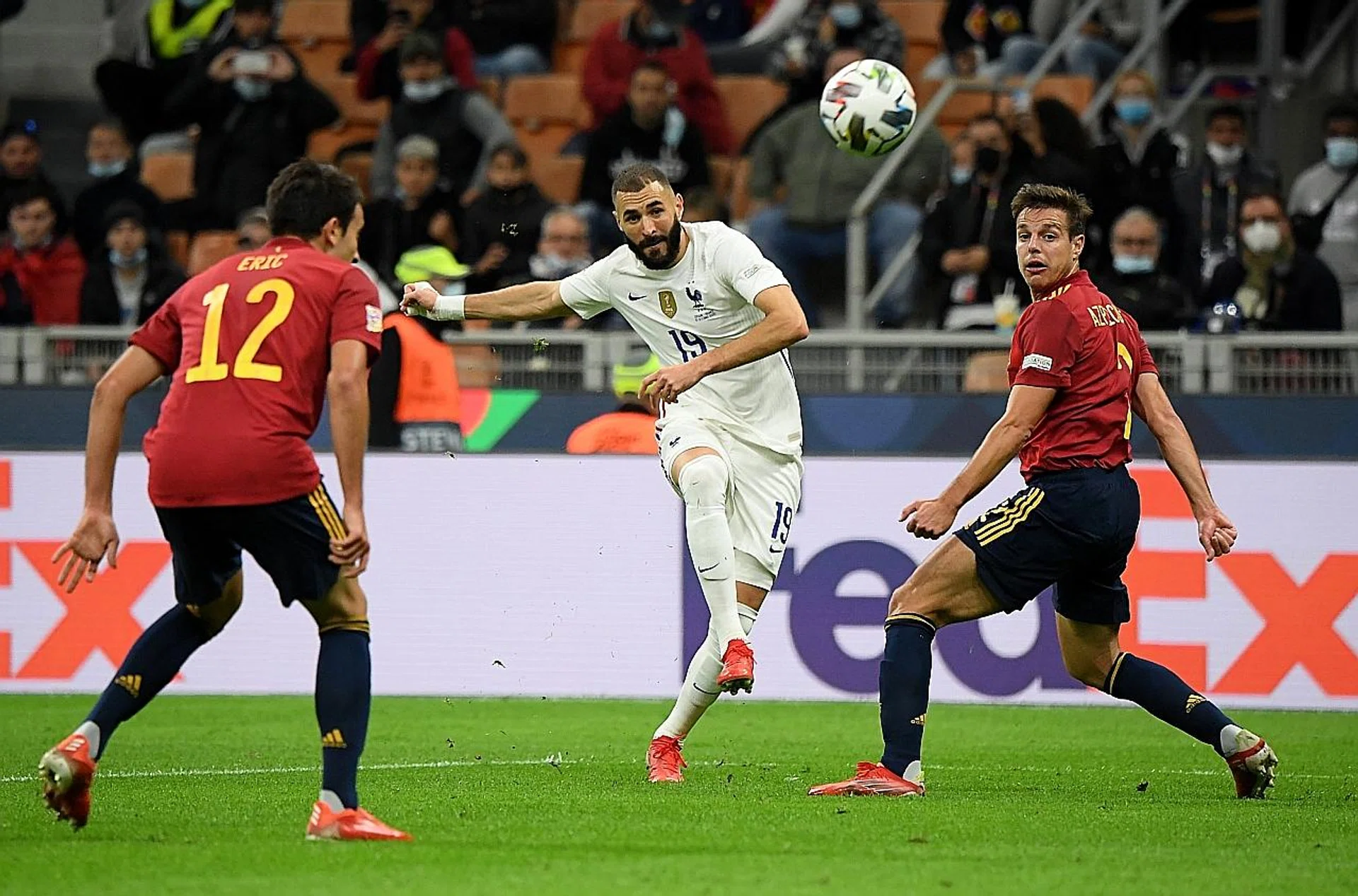 Karim Benzema scoring France's equaliser in their 2-1 victory over Spain. 