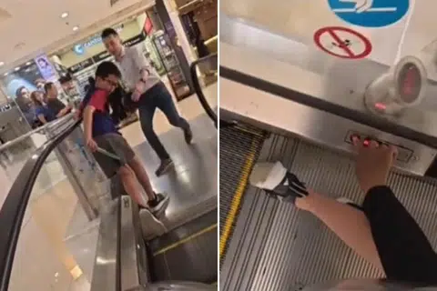 Yet another escalator mishap - boy's shoe caught in Lucky Plaza escalator gap