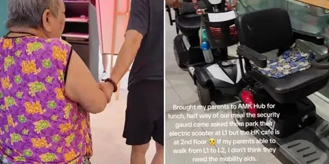 Security guard at AMK Hub interrupts elderly couple's lunch to ask them to park PMAs elsewhere