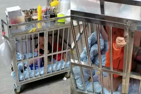 Woman in China 'cages' son under food cart while she sells ice jelly