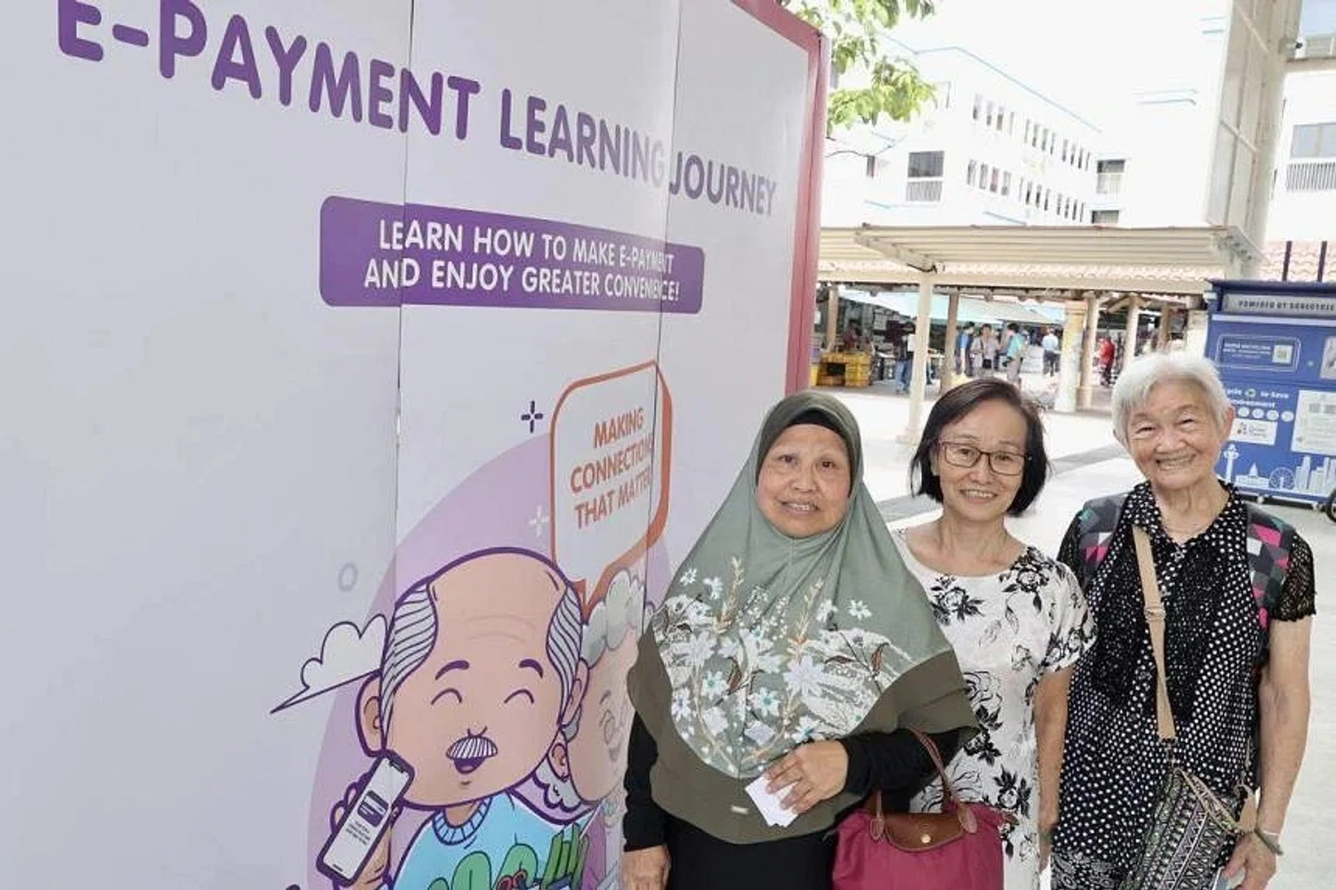 
(From left) Madam Zainap Zainal Abidin, Madam Pat Tee Bee Lian and Madam Koh Tong Cheng. 