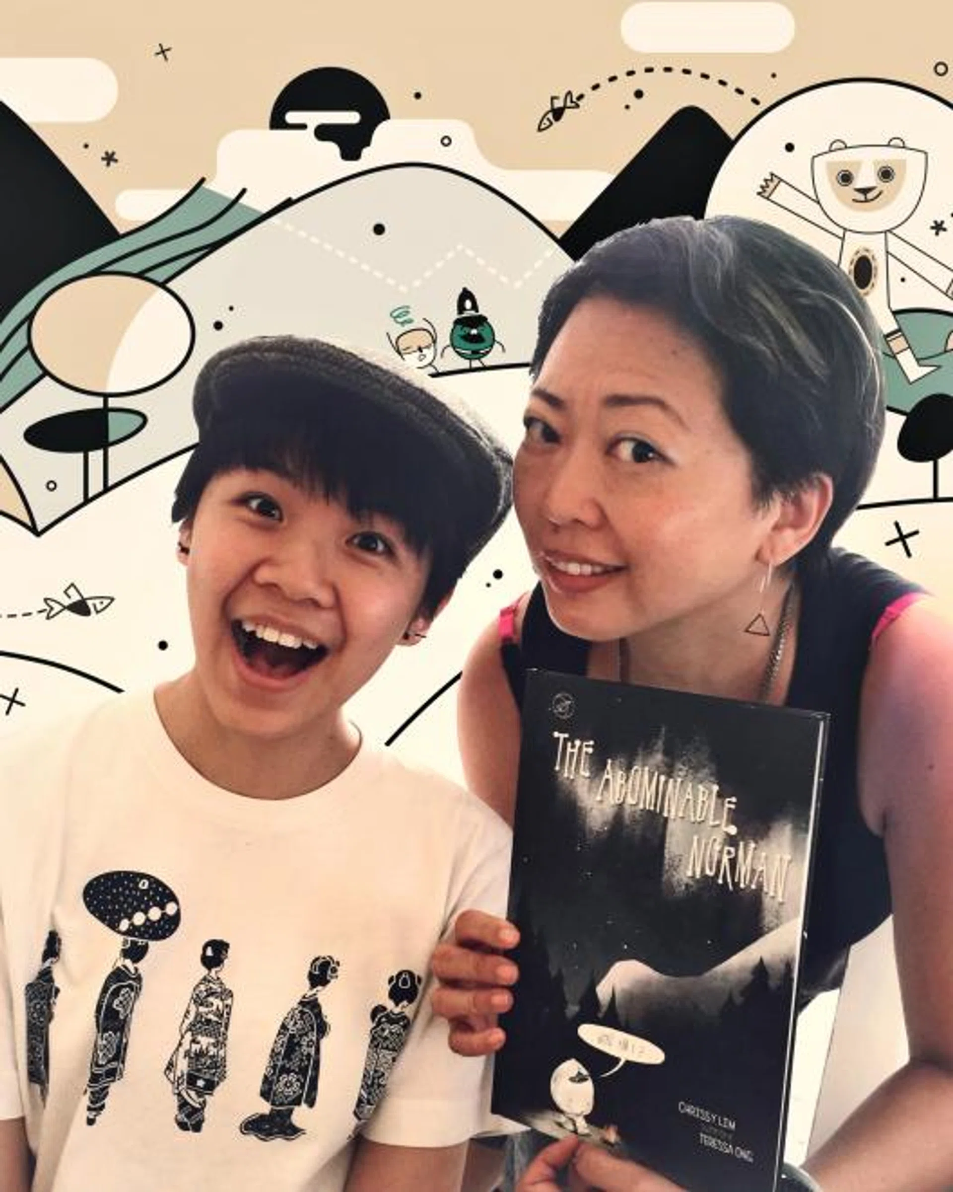 Miss Teressa Ong (left) and Miss Chrissy Lim are content creators from creative studio Paperplane. Their story wall is on display at the Plaza Singapura Atrium. 
