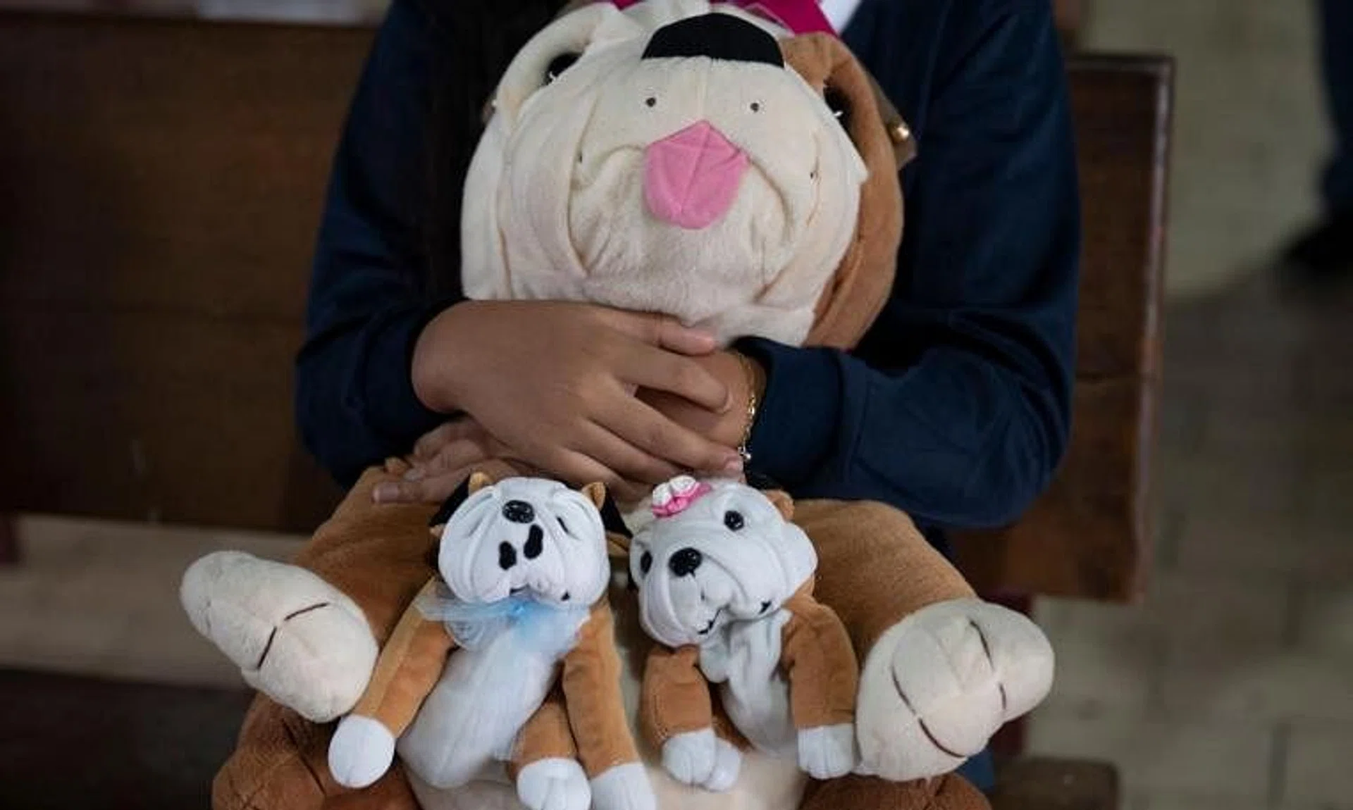 A girl holds a stuffed animal at the Corazon de Maria primary school, Petare neighborhood, Caracas, on May 9, 2022.