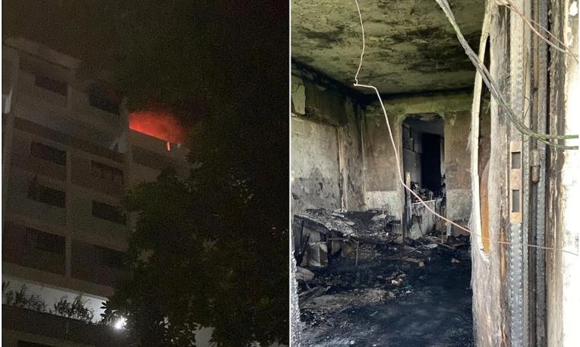 Flames gutted contents in a bedroom and living room of the 11th-floor unit in Block 333 Ang Mo Kio Avenue 1.