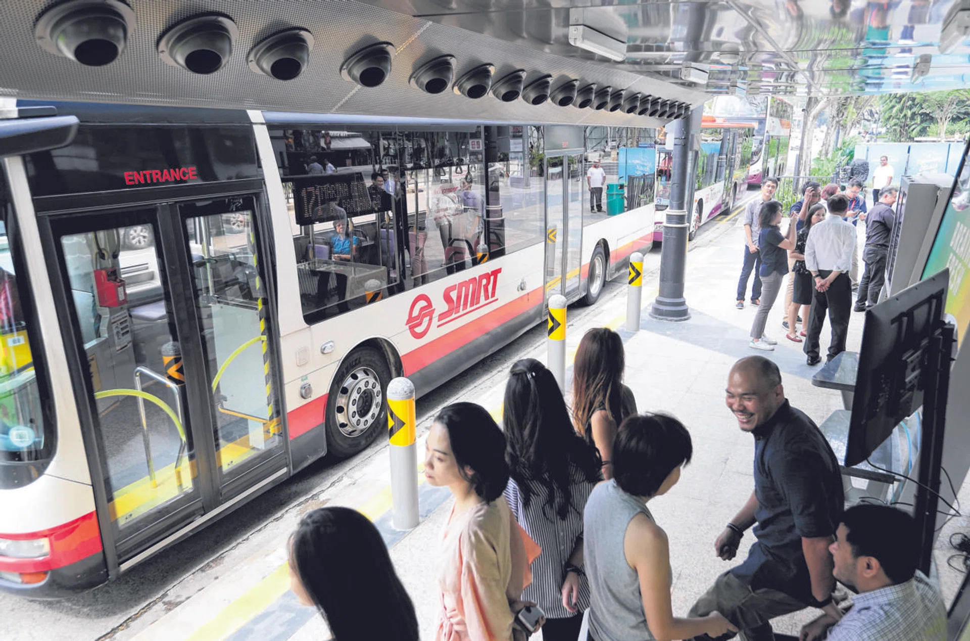 The bus stop comes with overhead nozzles that deliver cool air, which the company said is also more than 90 per cent cleaner. 