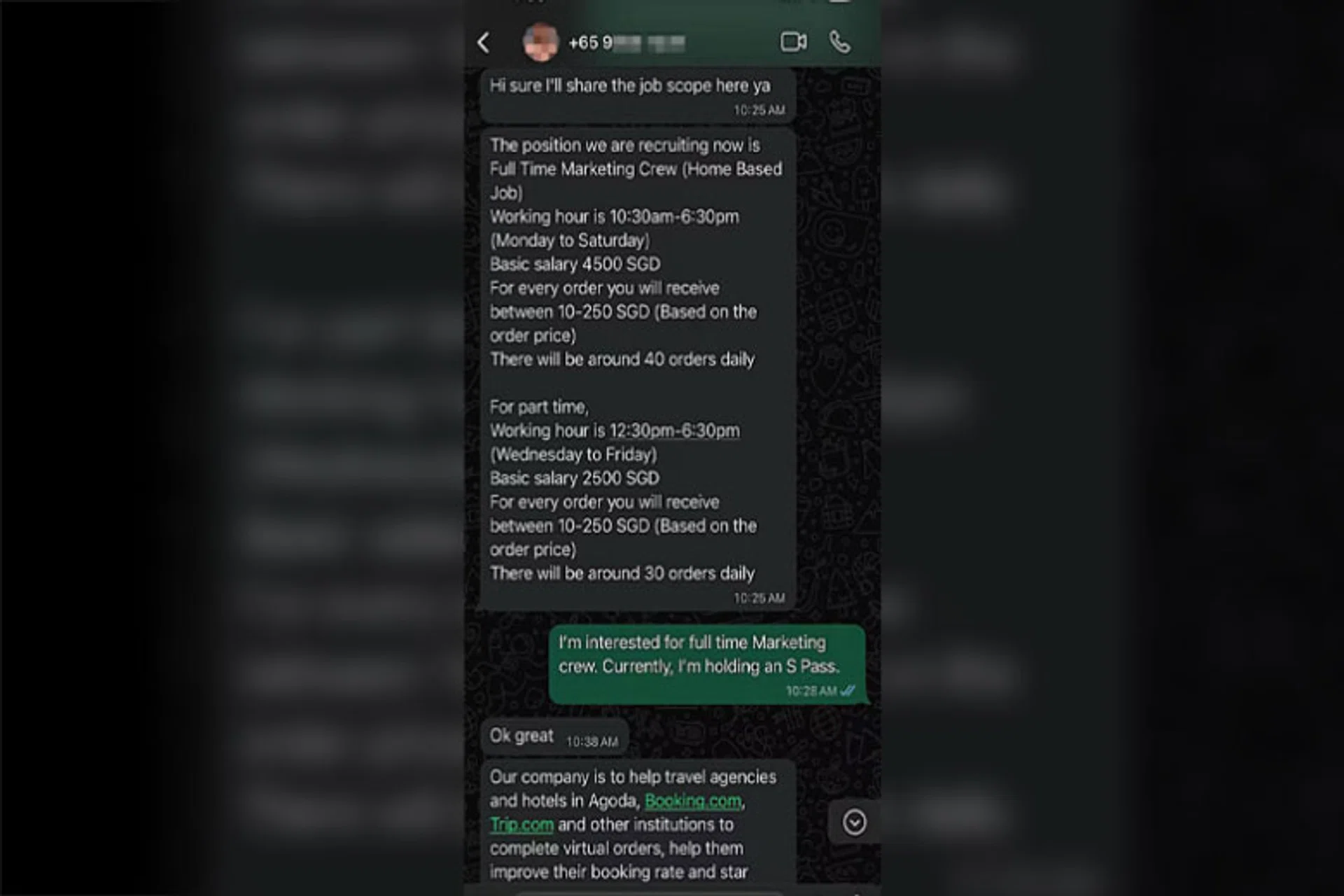 The scammers used the name of a local company and claimed to be recruiting marketing staff.