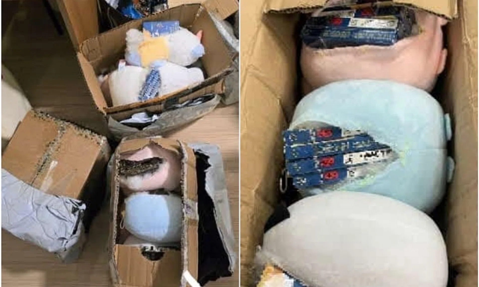 Singapore Customs officers uncovered seven parcels with cigarettes hidden in plush toys declared as “decorations” in a two-day operation.