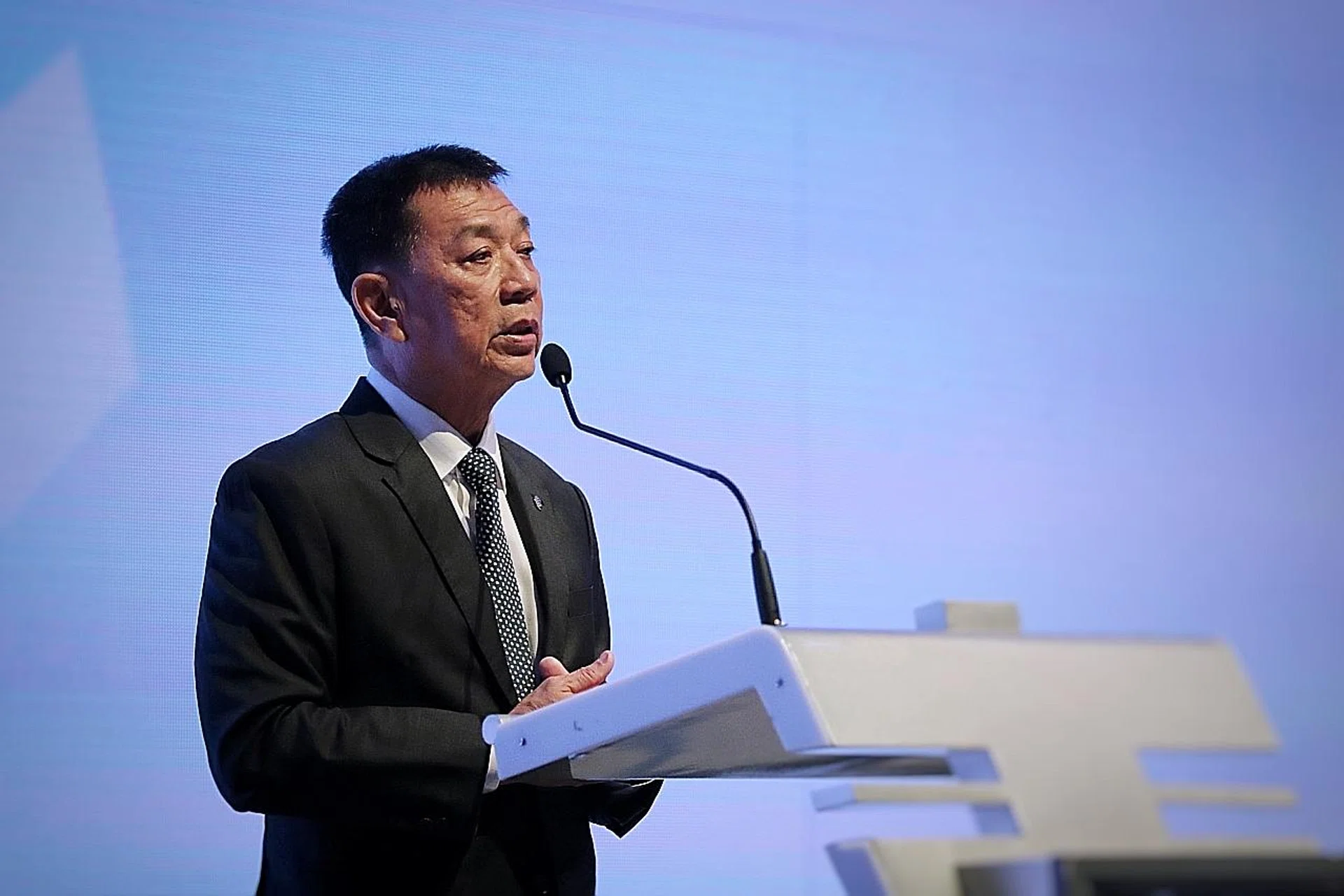 Chris Chan, president of the Global E-sports Federation, delivering his speech at its launch yesterday. It is headquartered in Singapore. 