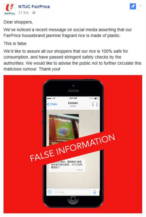 NTUC FairPrice files police report on fake rice rumour