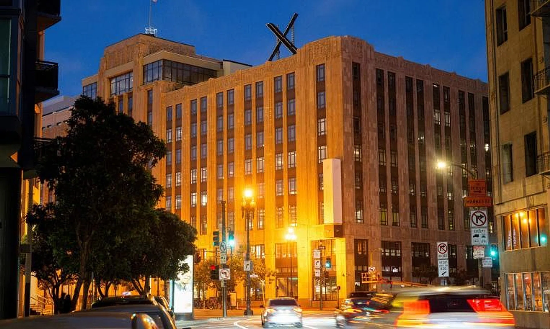 On Friday, the company erected an X logo on the roof of its Market Street headquarters.