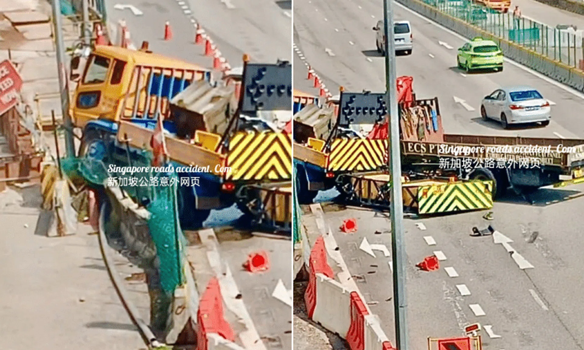 A 56-year-old male truck driver was taken to hospital conscious following the accident on the PIE on June 13.