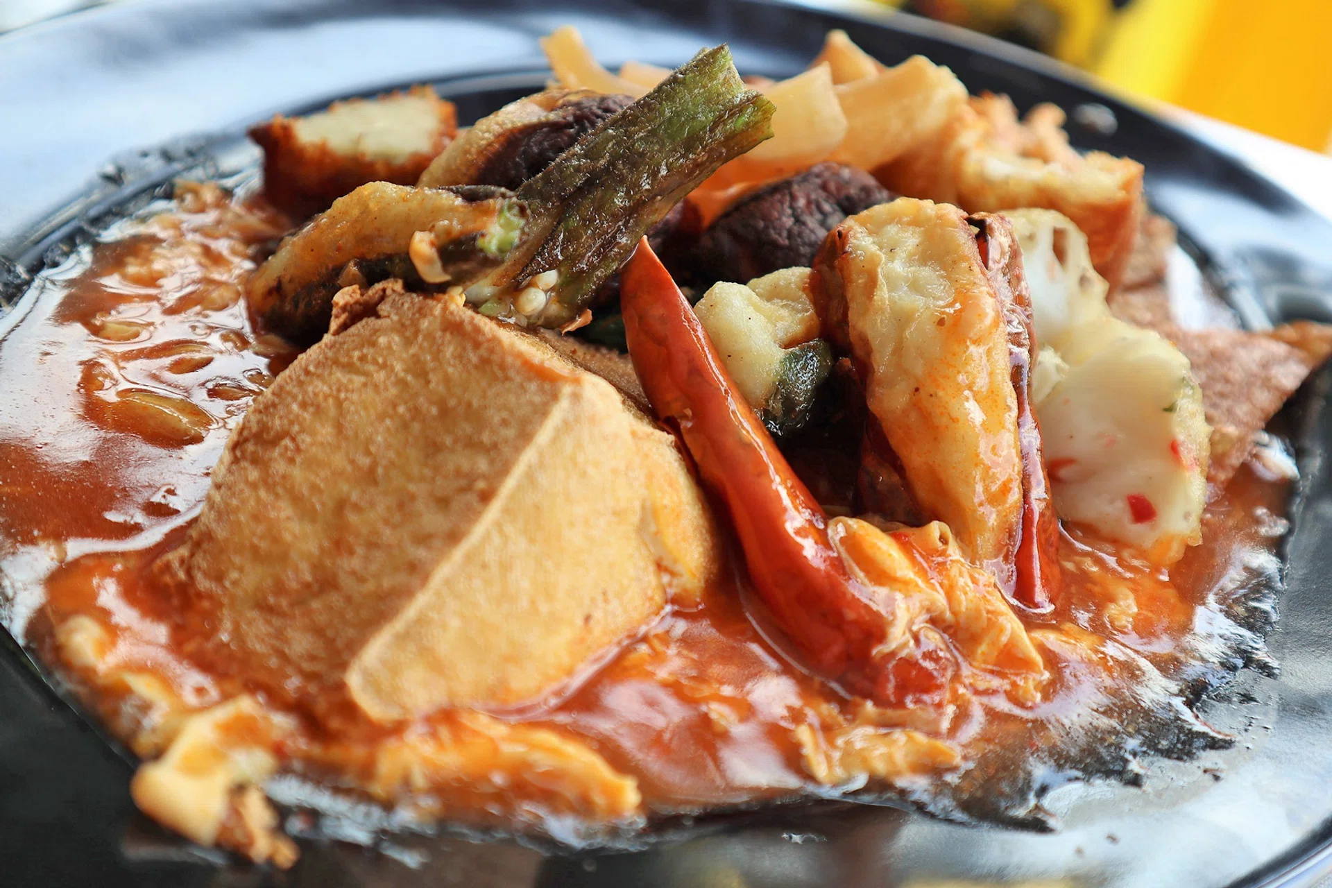 The yong tau foo with chilli crab sauce. 