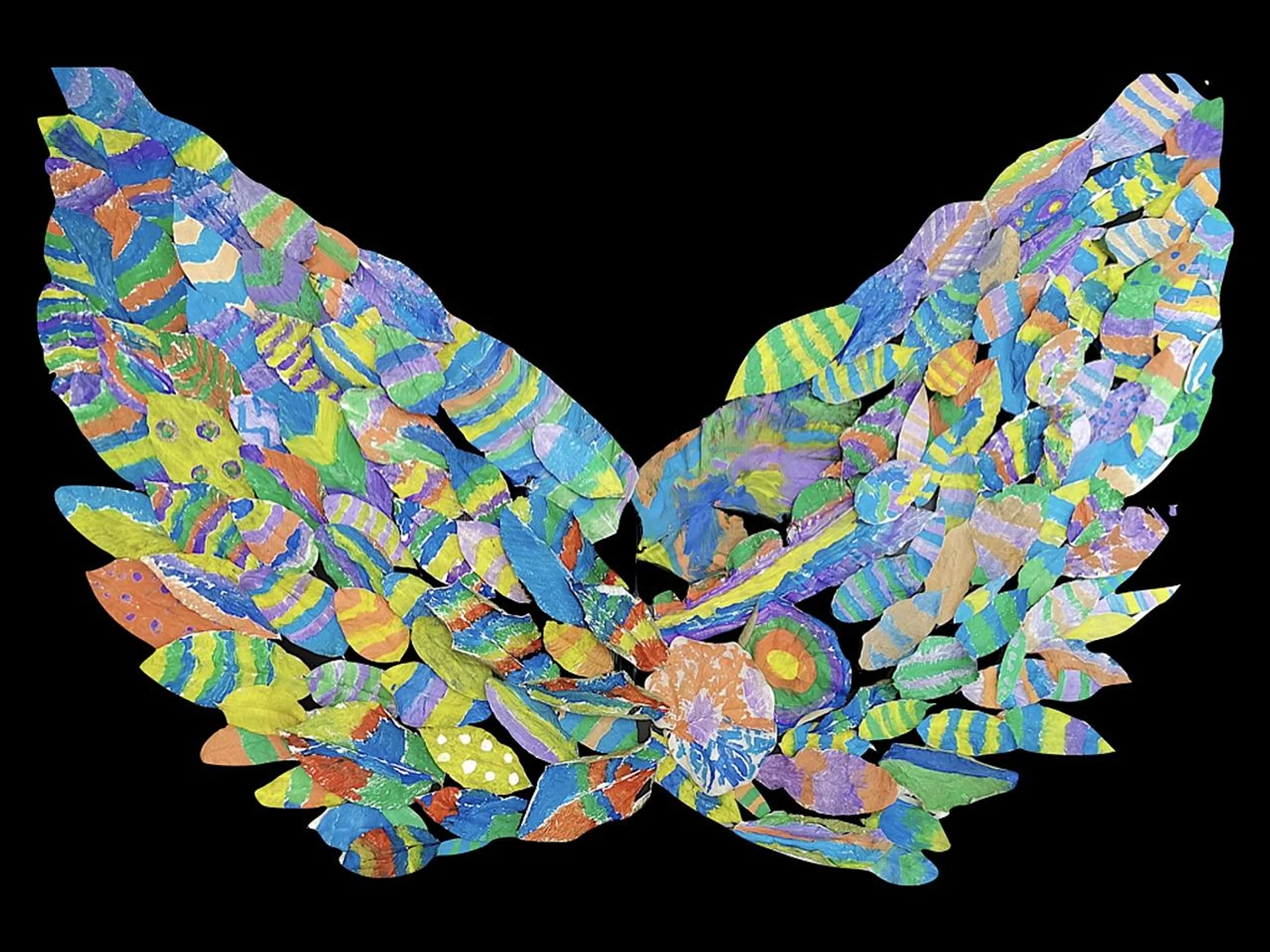 Artwork from Arts Kidz International Pre-School's virtual exhibition titled The Bouquet. Wings Of Time, a collaborative project by K1 children (above); Wild Flower by five-year-old Amya Malhotra; and Moving Colours by the pre-school's youngest group of pupils, who are between 18 months and two years old. 