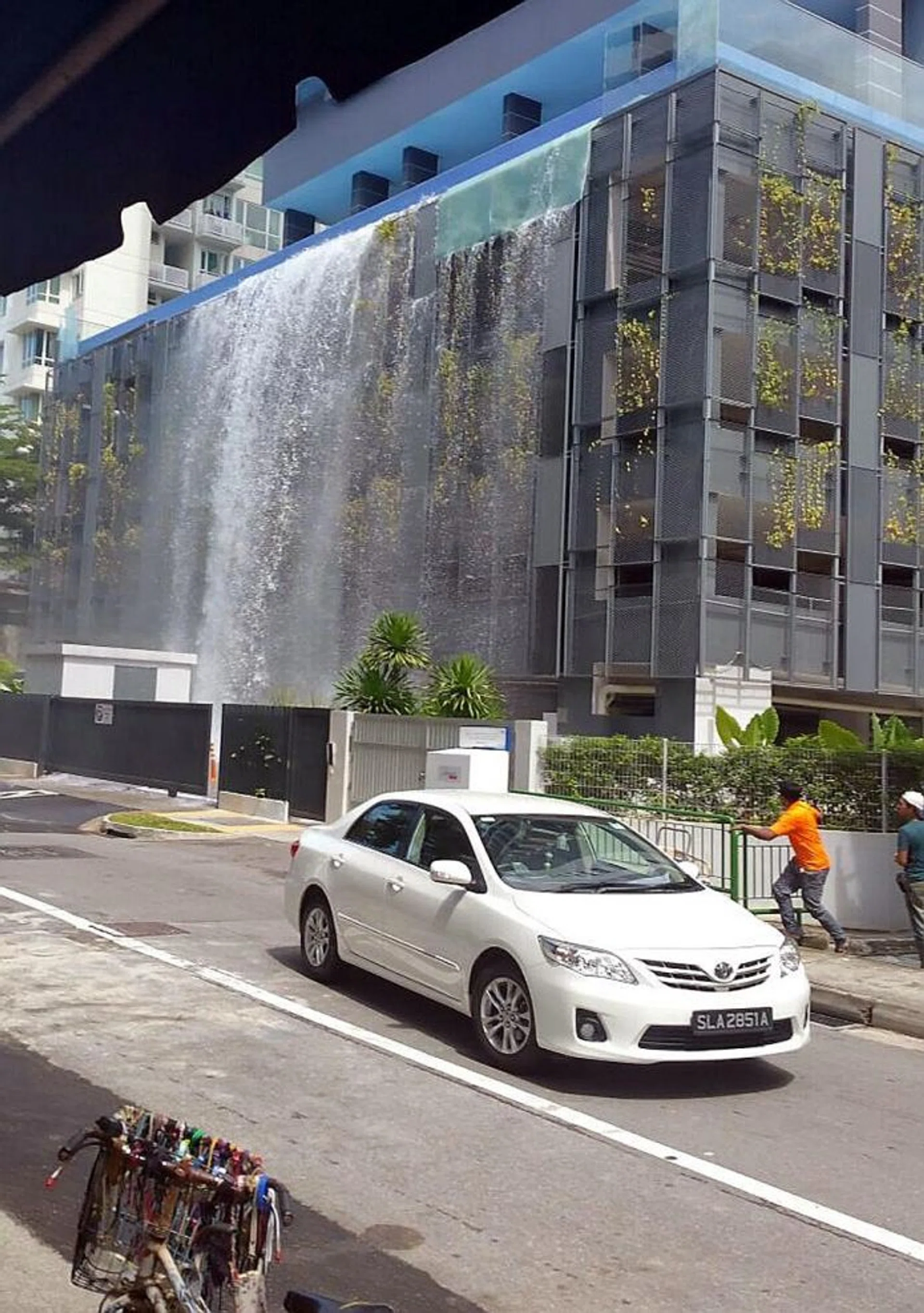 FLOW: Water from the swimming pool gushing to the ground.