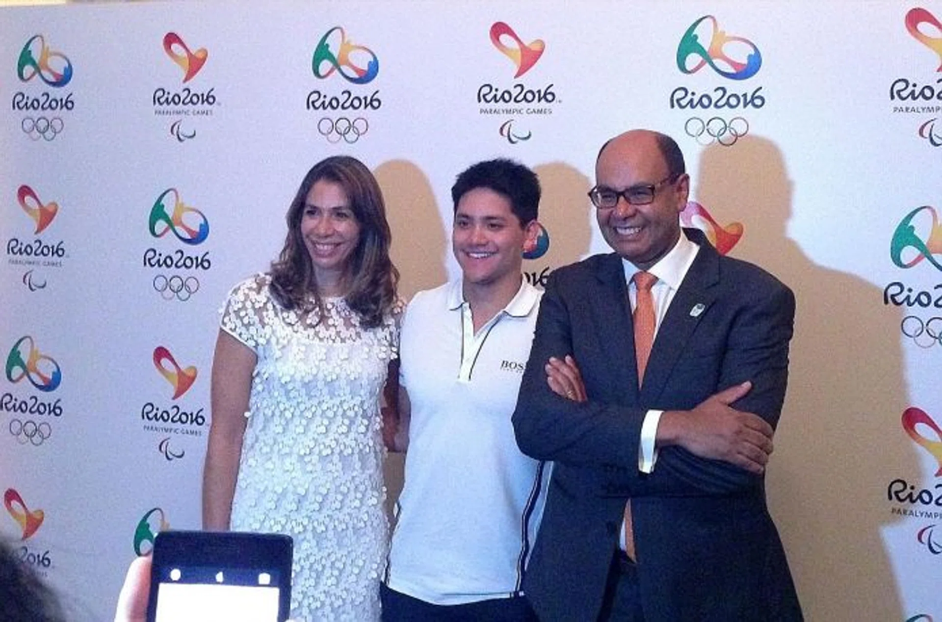 Brazil ambassador Flavio Soares Damico (right, with his wife and Joseph Schooling)