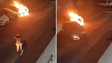 Driver ignores police, SCDF warnings to save burning car in McNair Road carpark