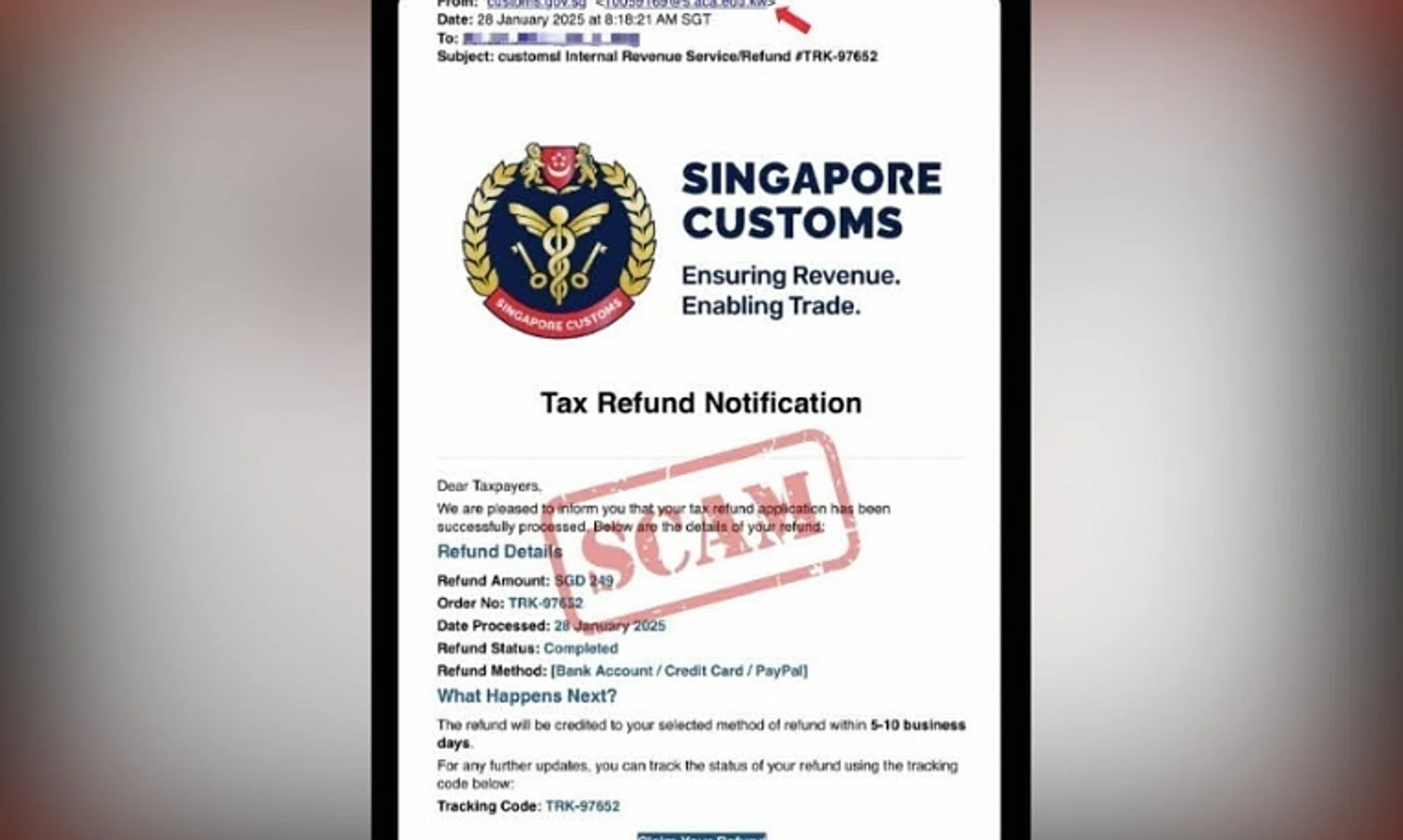 Customs would not send hyperlinks for cash transactions and such e-mails are not from them, said the agency.