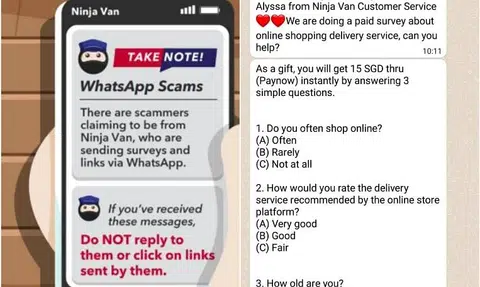 Fraudsters pose as Ninja Van staff on WhatsApp to lure victims through paid survey