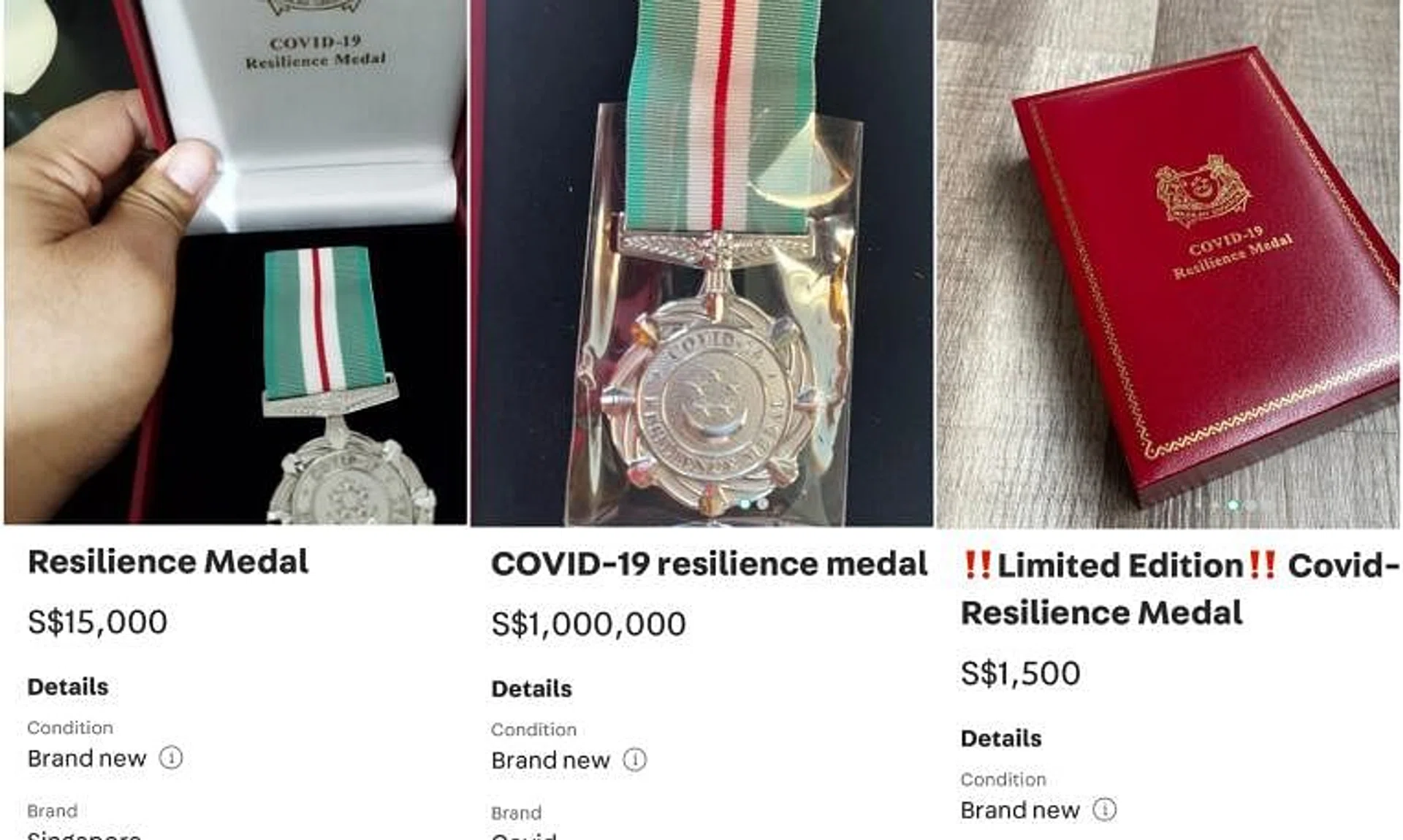 There were at least six listings of the Covid-19 Resilience Medals on Carousell as of noon on Dec 13, with prices ranging from $380 to $1 million.