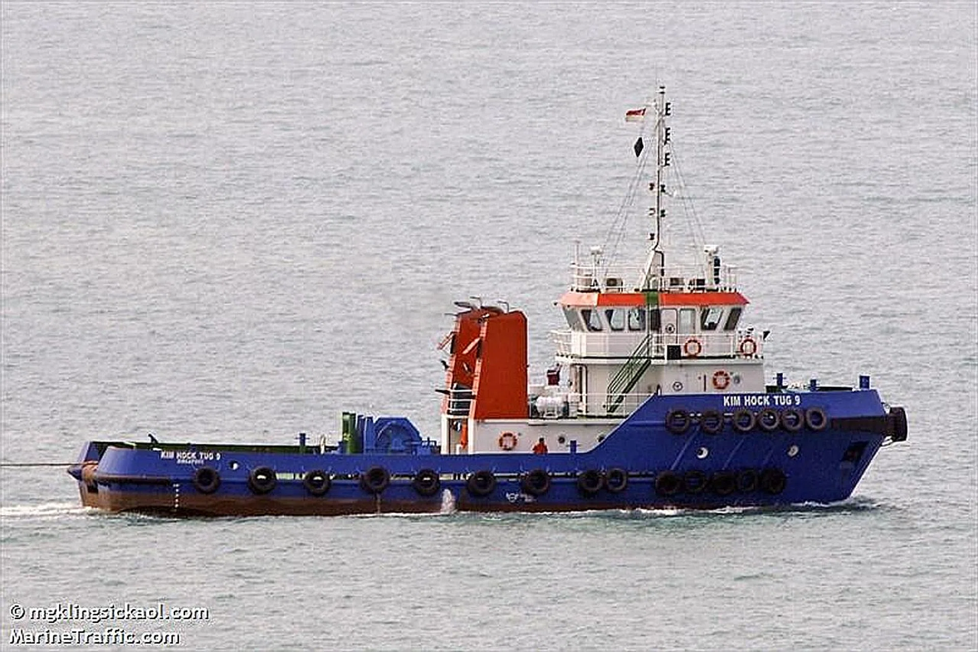 The tugboat Kim Hock Tug 9 (above) was pulling a barge that was looted twice by pirates. 
