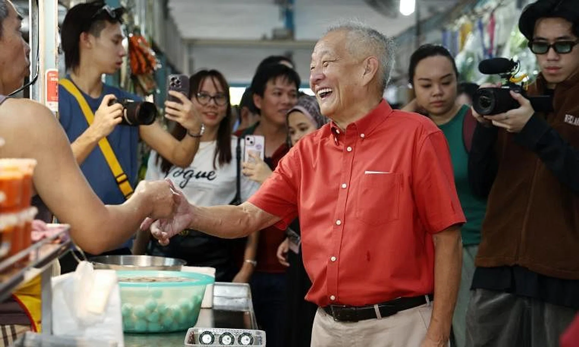 Mr Ng Kok Song and his team meeting residents and stallholders at The Marketplace at 58 New Upper Changi Road on Aug 11, 2023.