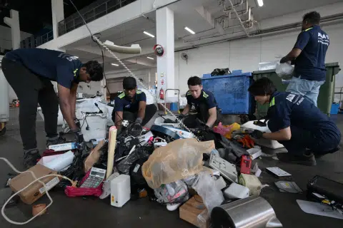 Collected e-waste are sorted at Alba E-Waste Smart Recycling's warehouse in Tuas.