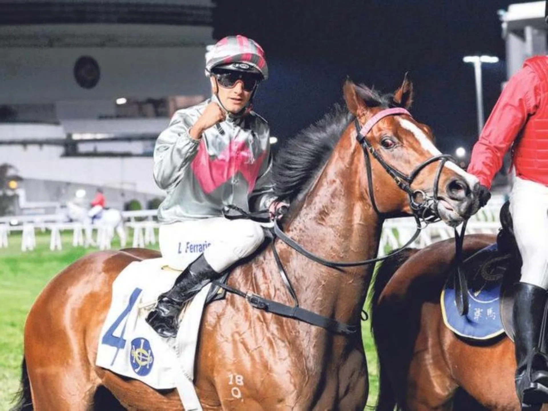 Luke Ferraris celebrating a century of Hong Kong wins on the Mark Newnham-trained Mojave Desert on Dec 18.


