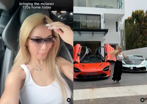 Naomi Neo picks up new ride at McLaren showroom, parks it next to her lambo at home