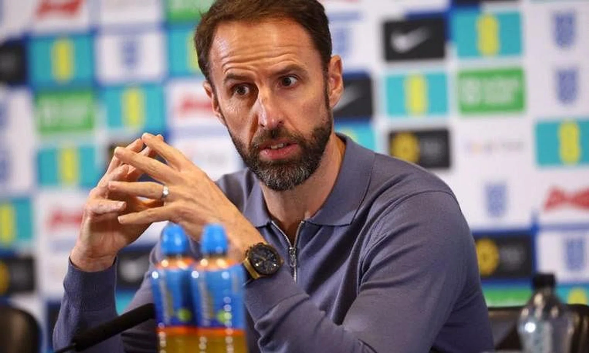 Soccer Football - International Friendly - England Press Conference - St George&#039;s Park, Burton upon Trent, Britain - October 5, 2023 England manager Gareth Southgate during a press conference REUTERS/Carl Recine