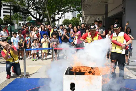 The Community Resilience Day event featured a PMD fire safety scenario drill and evacuation exercise.