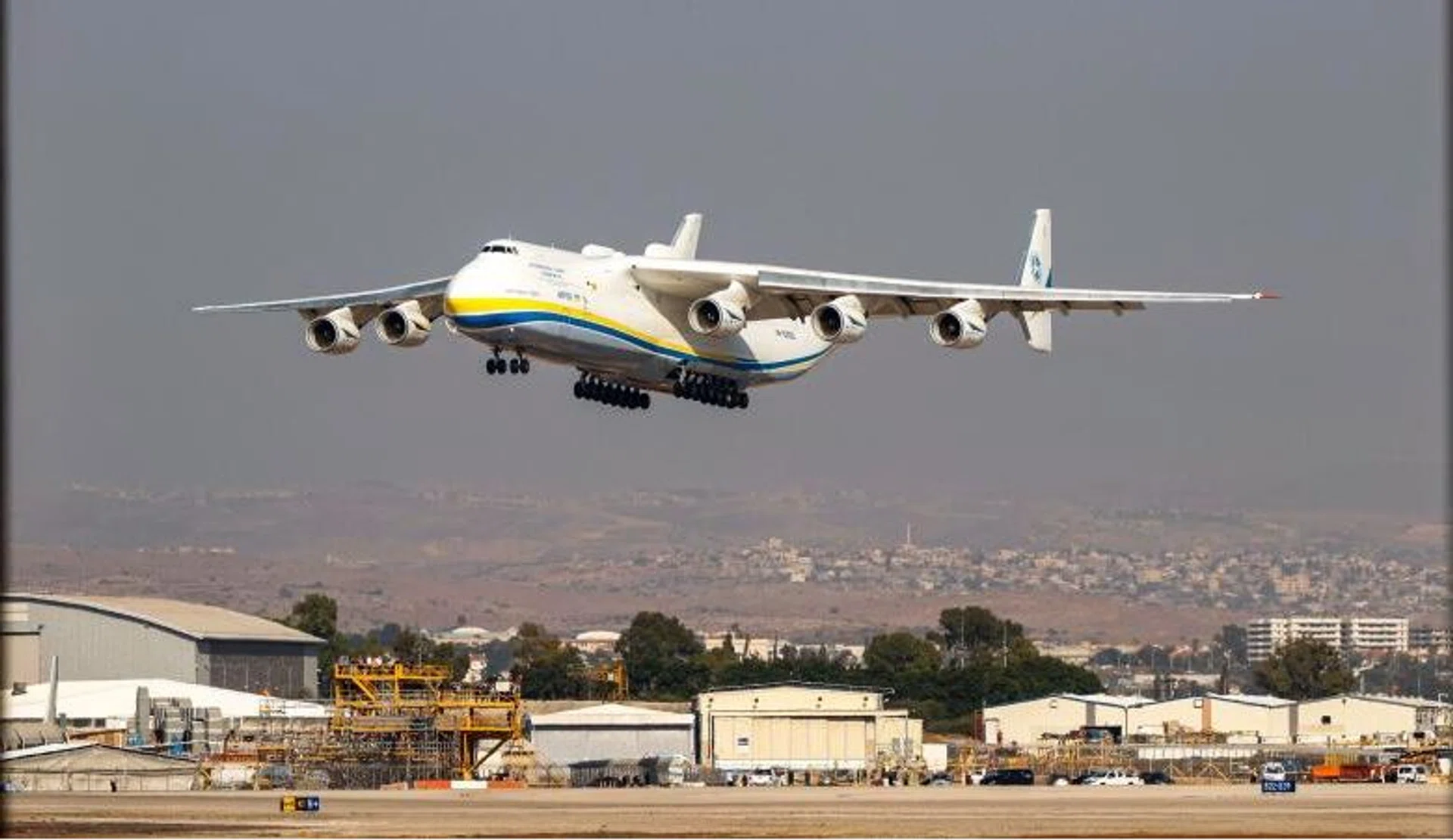 The Antonov Airlines An-225 Mriya landing at Israel's Ben Gurion International Airport on Aug 3, 2020.