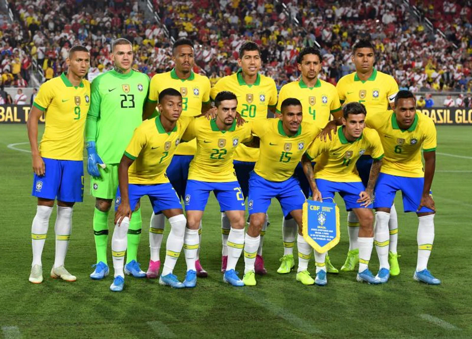 Brazil posing for a photo during their last friendly match, a 1-0 loss to Peru last week.
