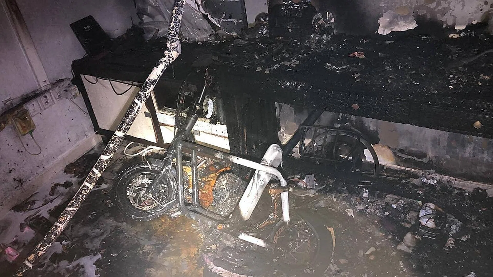 The flat owner said the battery of a PMD his friend had lent him caught fire and engulfed the device. 