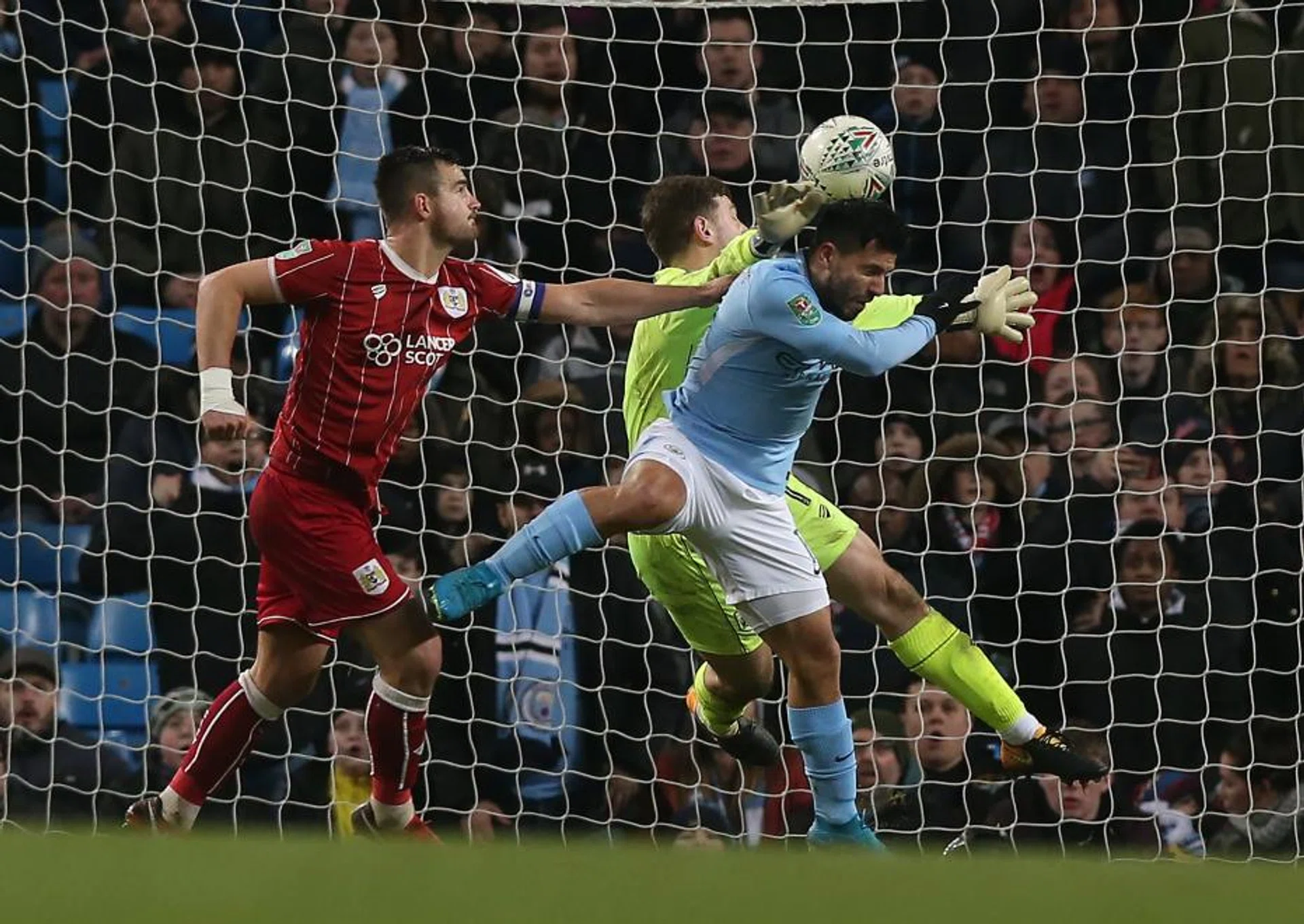 Sergio Aguero heading in Manchester City's winner in the 92nd minute.