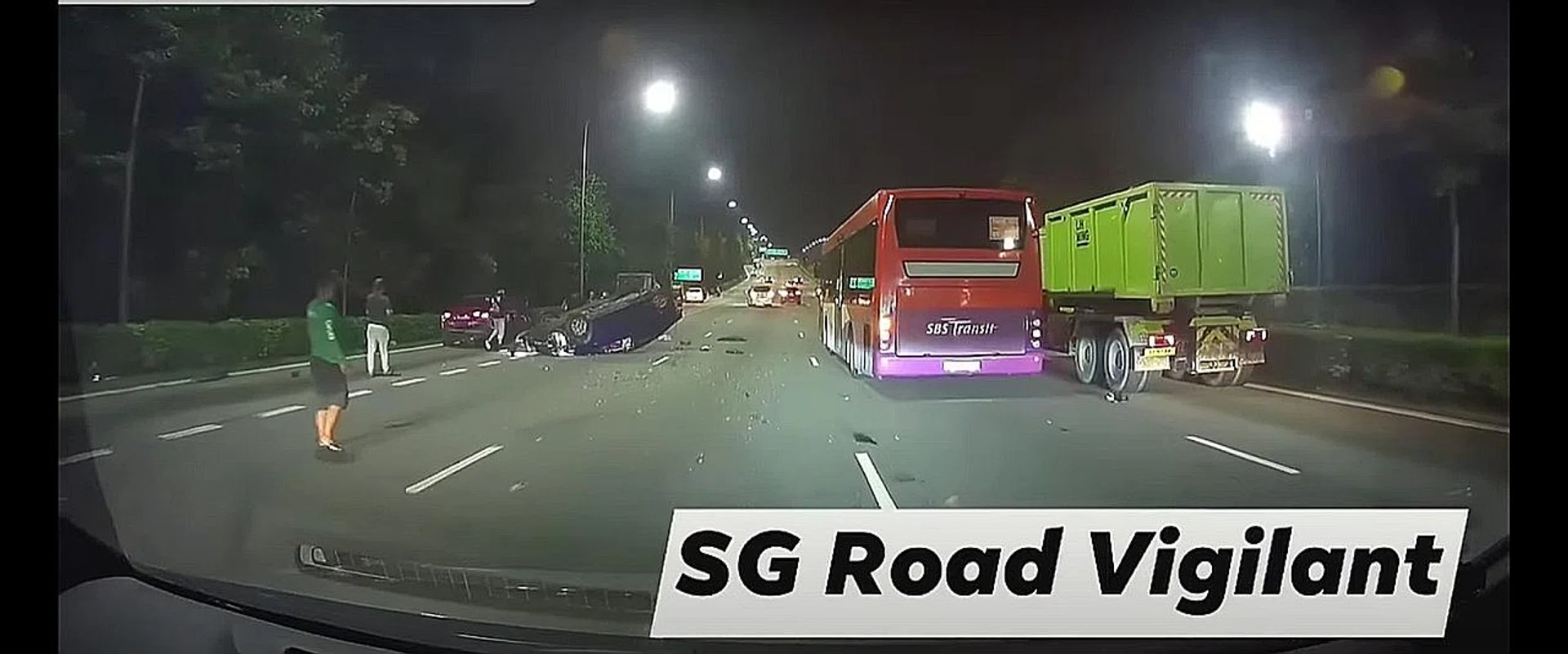 Footage of the crash shows a red car travelling at high speed and slamming into the back of another, causing the latter to turn turtle.  