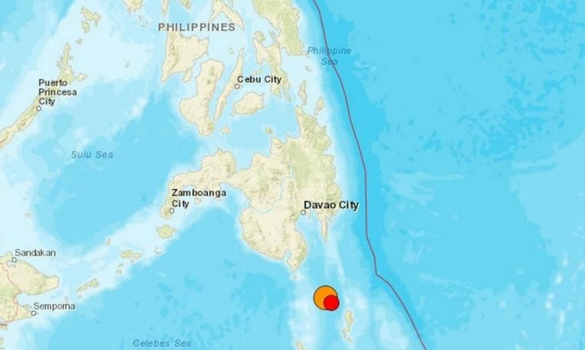 The quake struck at a depth of 70km, about 100km south-east of Sarangani municipality off Mindanao island.
