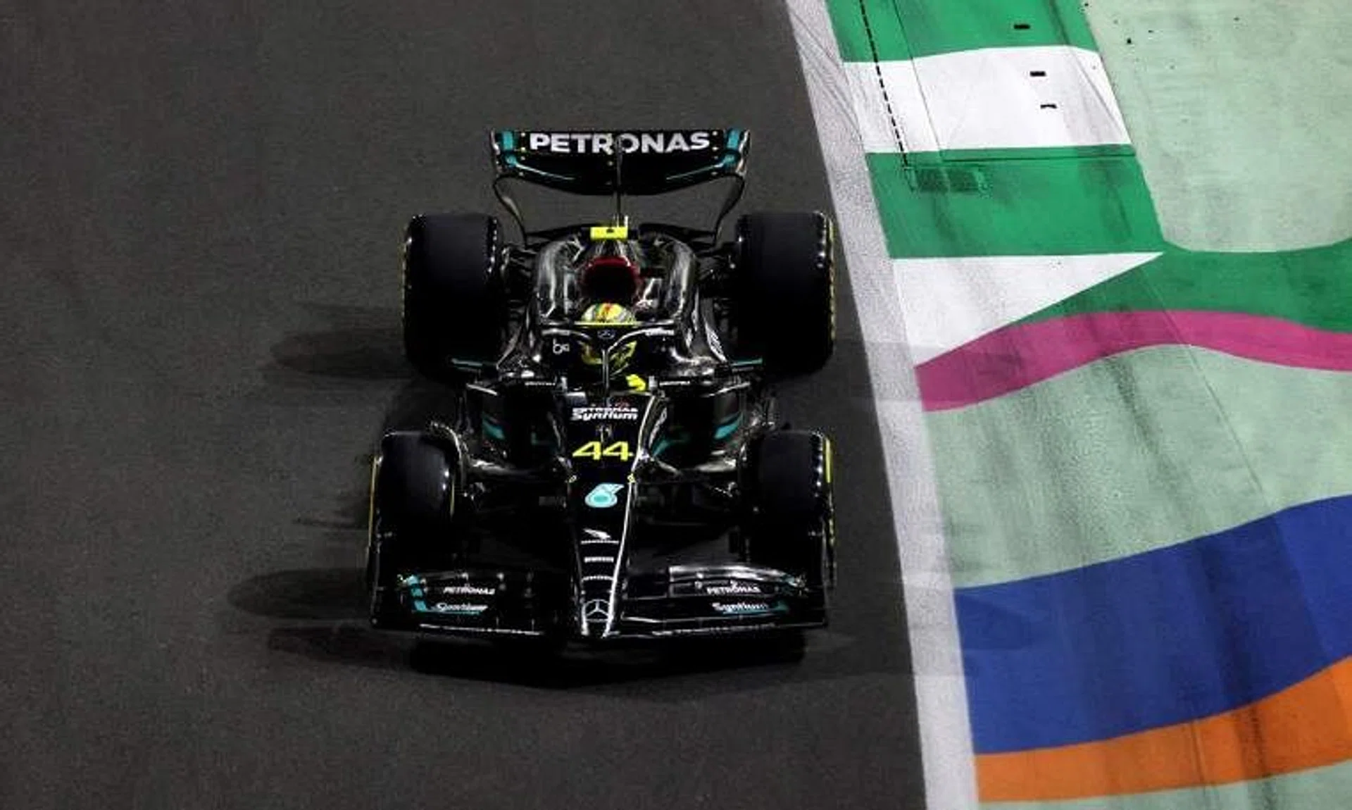 Mercedes' Lewis Hamilton in action during theSaudi Arabian Granx Prix.