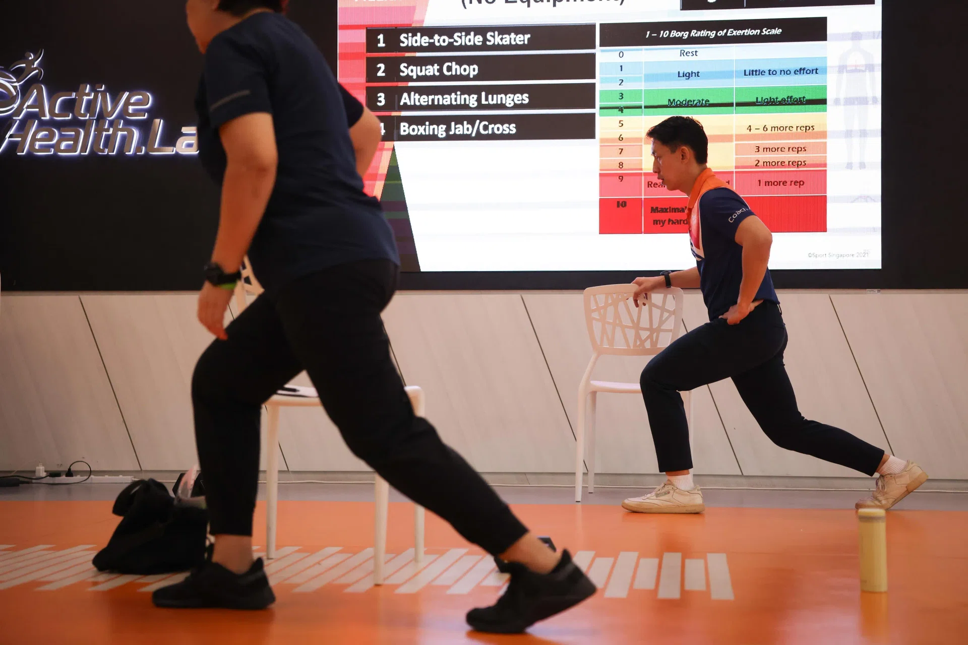 Mr Christopher Huang coaching a session of Active Health’s six-week programme to manage hypertension with exercise.
