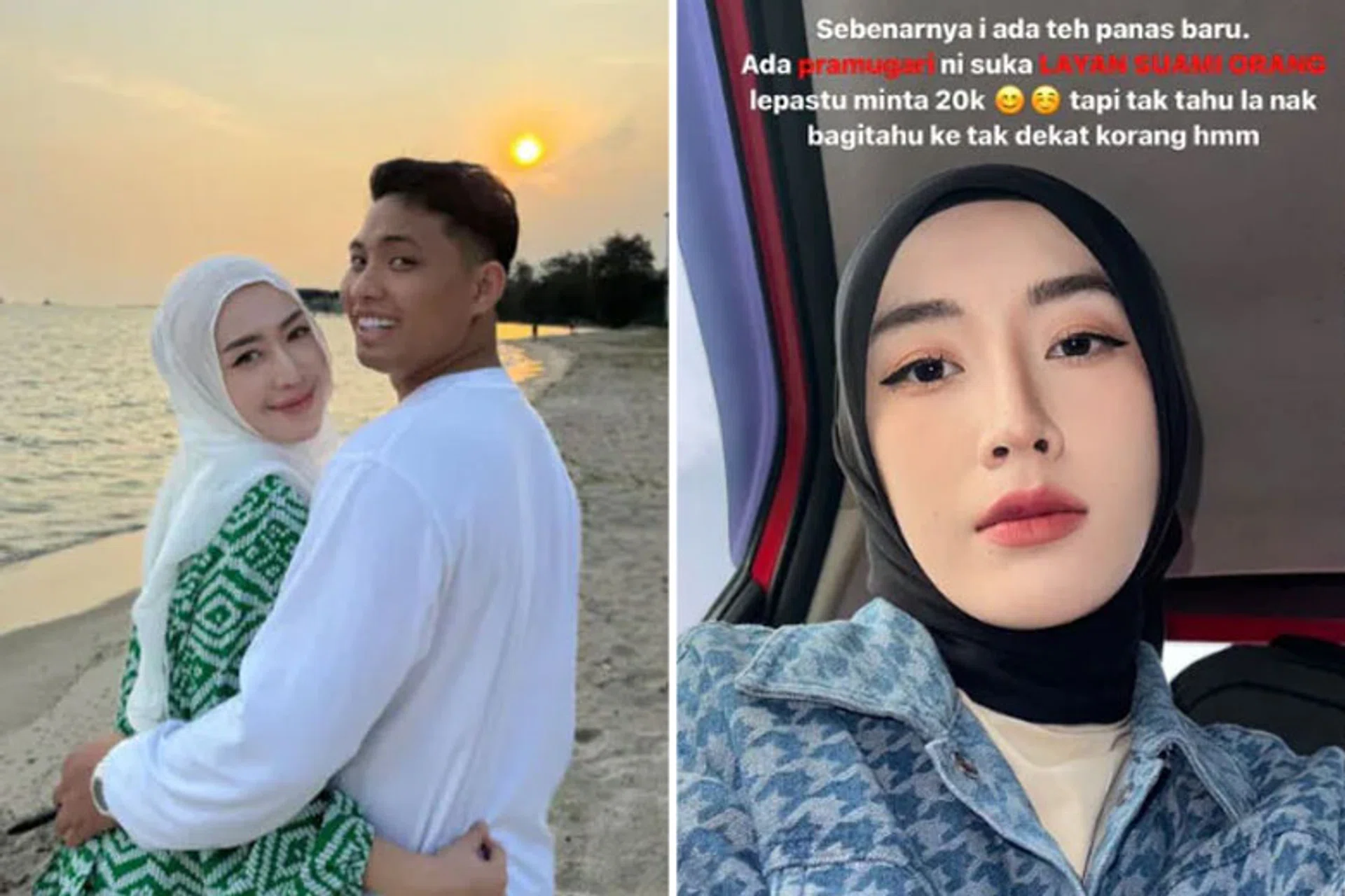 Malaysian influencer Elcah posted a series of Instagram stories about a flight attendant's alleged inappropriate involvement with her husband, Hafizuddin.