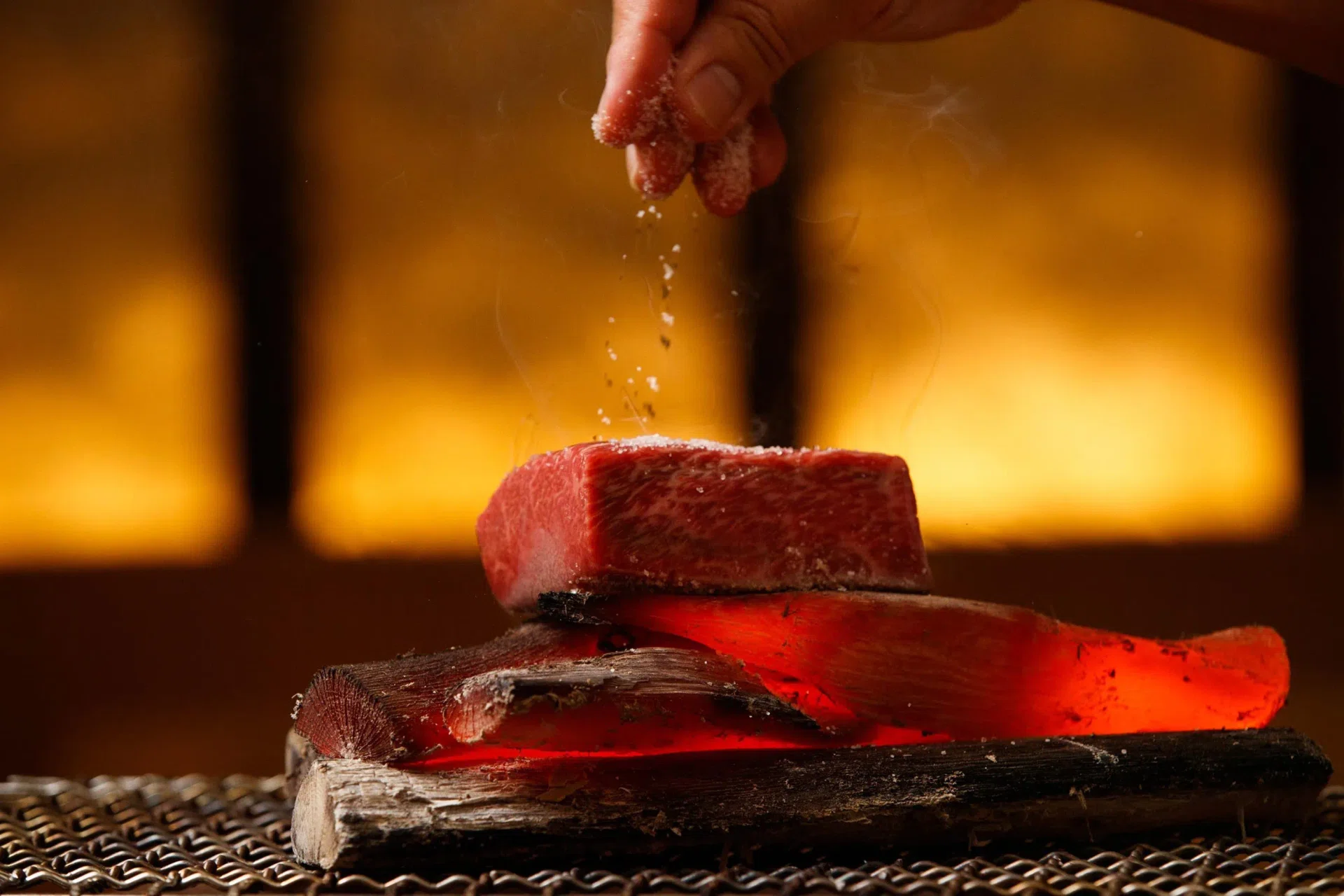 Nikuya Tanaka Singapore's beef tataki is cured in kelp then briefly seared with binchotan.