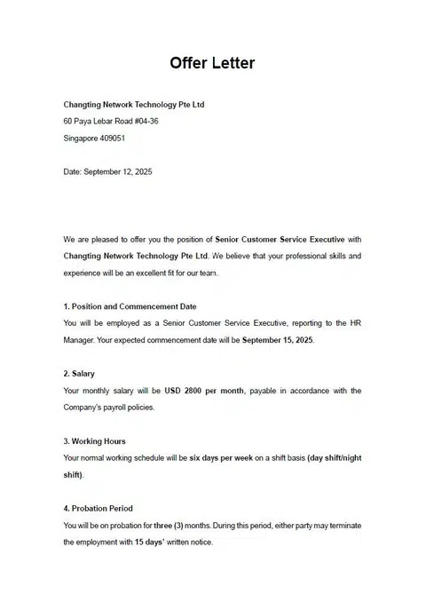 The offer letter that The Straits Times received after posing as foreign jobseeker B.