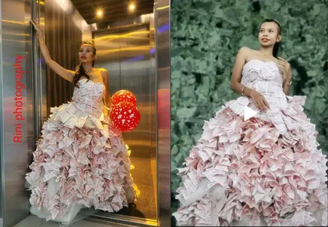 All hail the Queen of 4D: Woman turns $20,000 worth of lottery tickets into ball gown