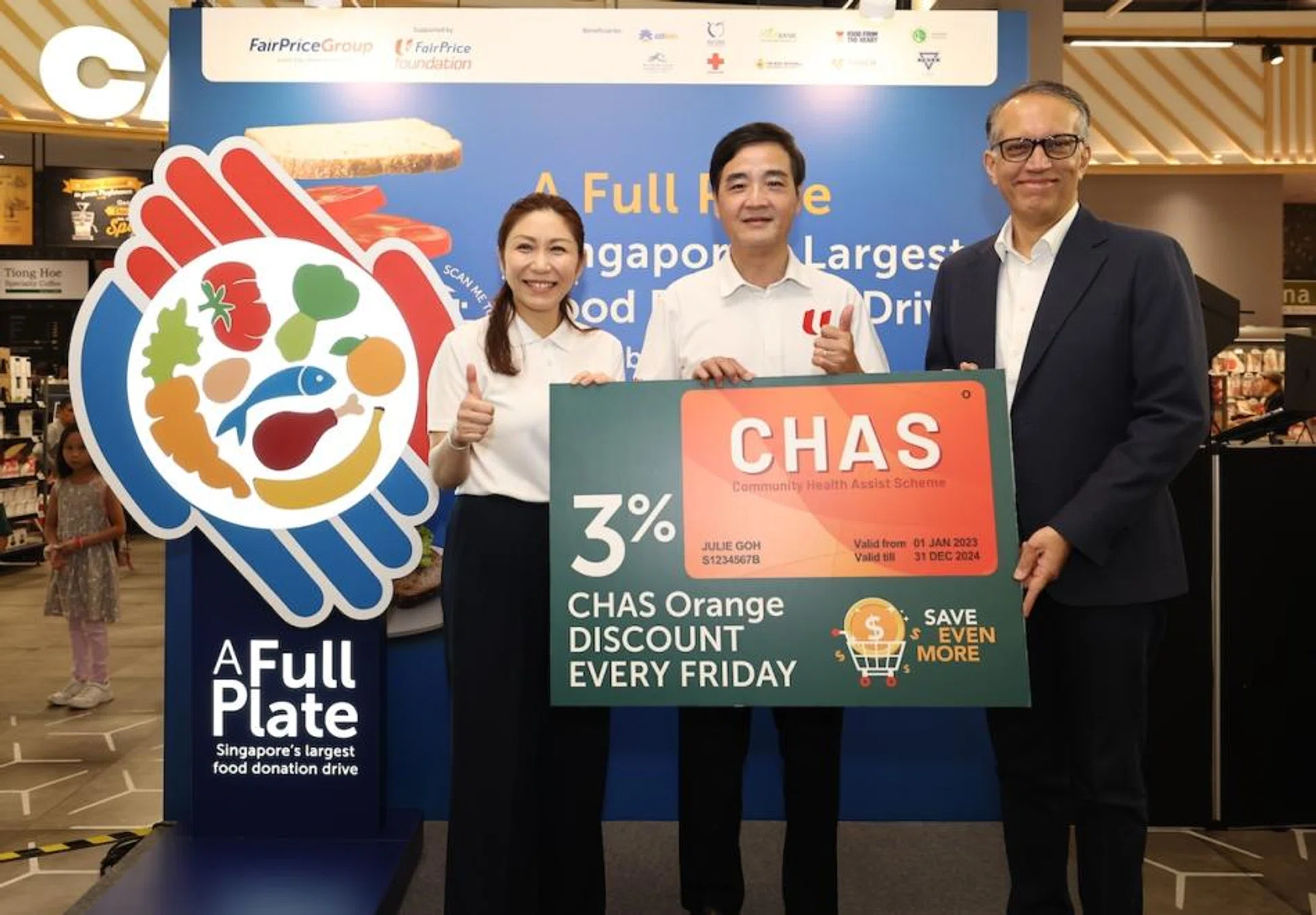 In addition to the donation drive, CHAS Orange card holders will enjoy a 3% discount on their purchases at all FairPrice stores every Friday, from Oct 2024 to end-March 2025.
