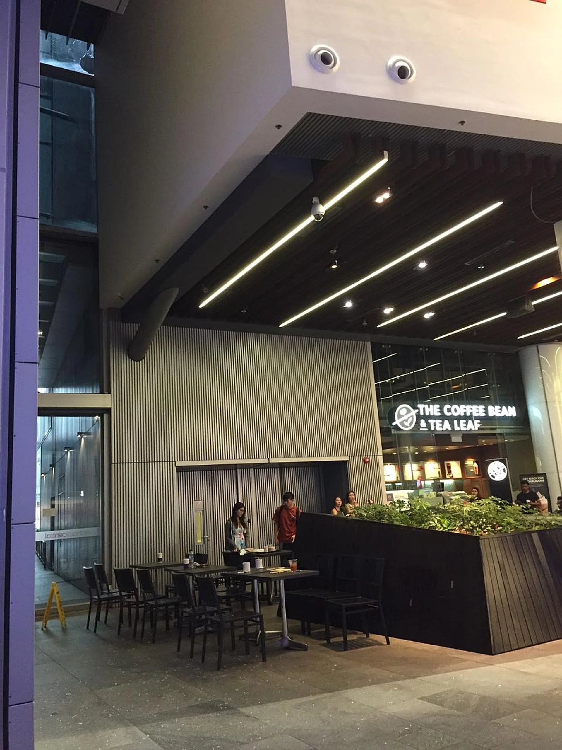 One of the glass panels that broke can be seen in the top left corner of this photo. 