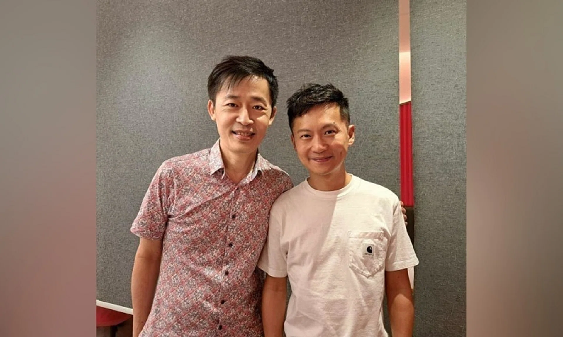 Singaporean singer-composer and xinyao pioneer Liang Wern Fook (left) with Hong Kong singer-songwriter Chet Lam (right), who will be releasing an album covering 10 of Liang's works on Sept 30.