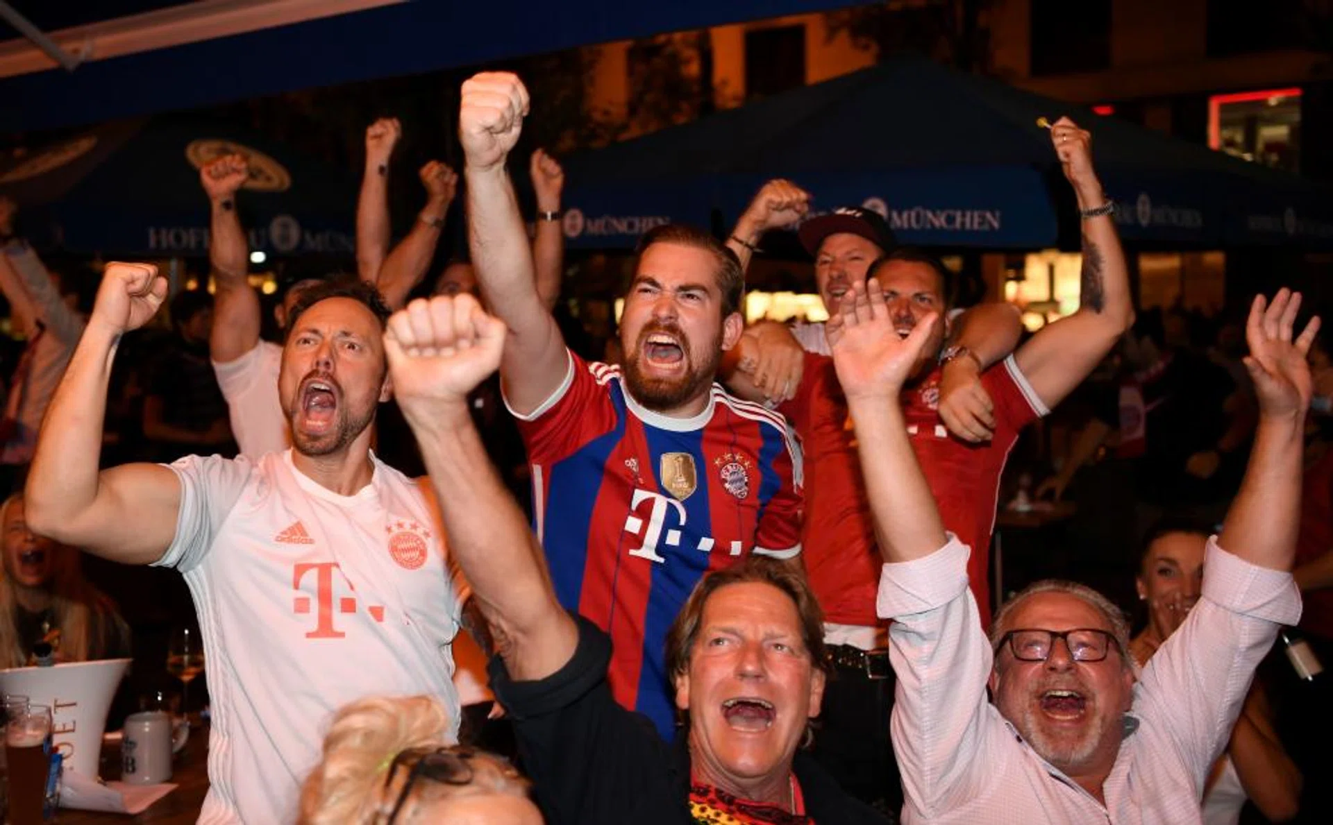 Bayern Munich fans celebrating after Kingsley Coman scored against Paris Saint-Germain in the Champions League final. The Frenchman’s effort turned out to be the match-winner.