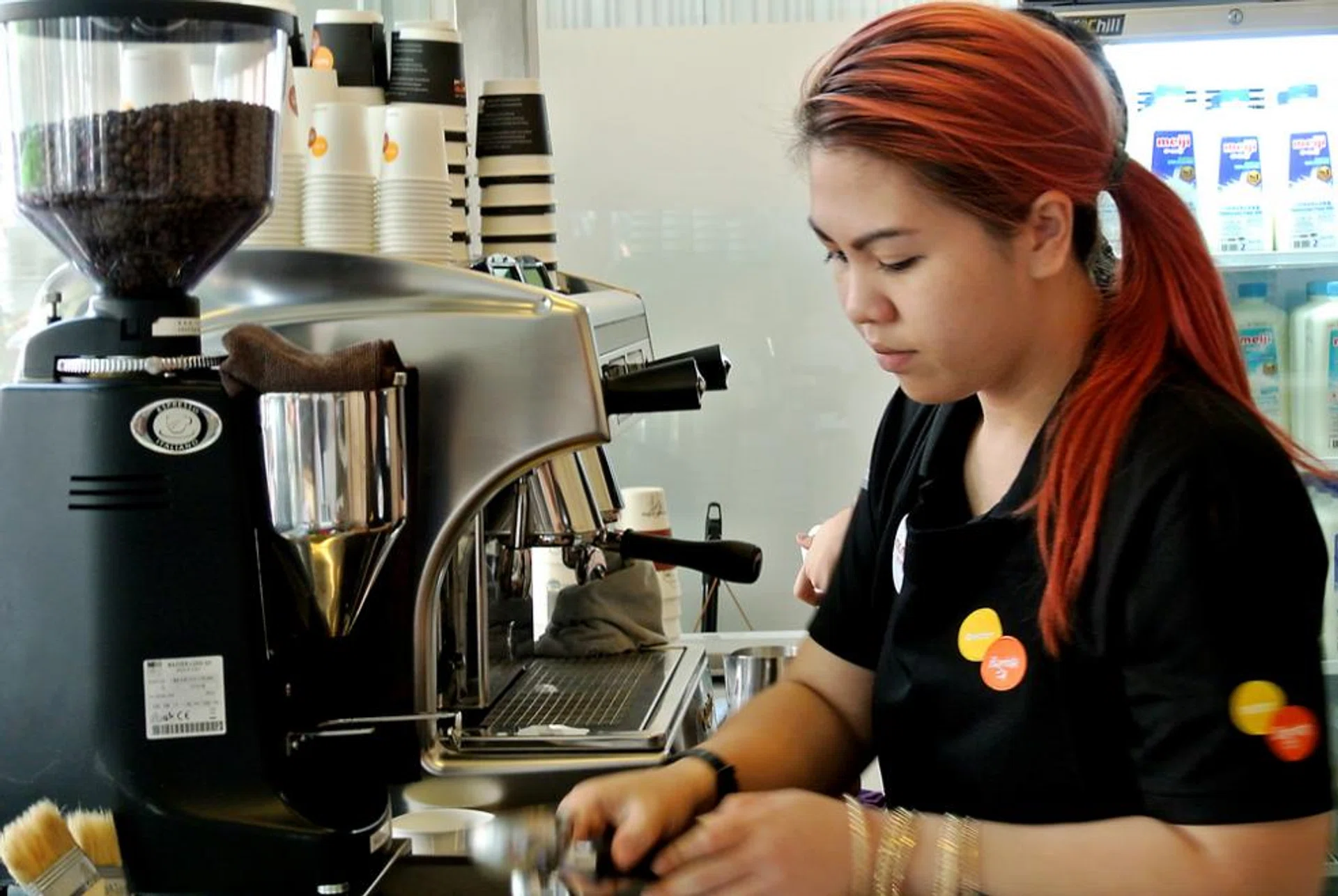 Madam Siti Nurfarressah hopes to become a manager at one of the Bettr Barista coffee carts soon. 