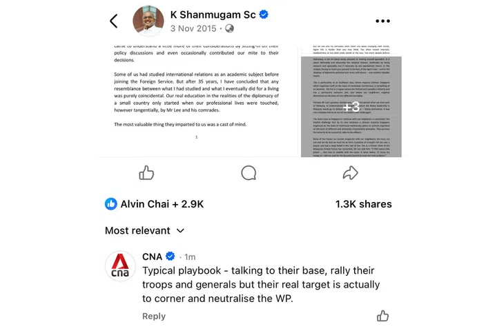 'CNA admin caught': Mediacorp lodges police report over comment blasting establishment on Shanmugam's old post