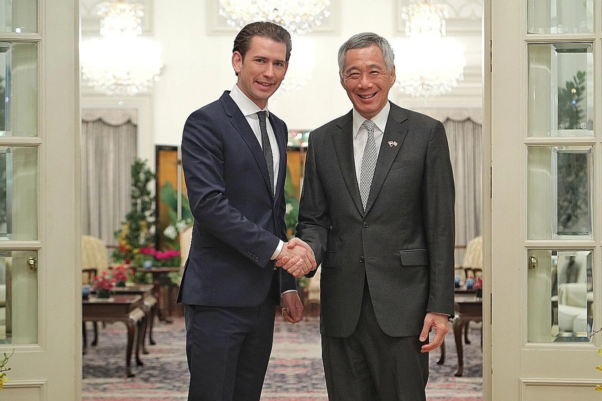 Austrian Chancellor Sebastian Kurz (left) and Prime Minister Lee Hsien Loong. 