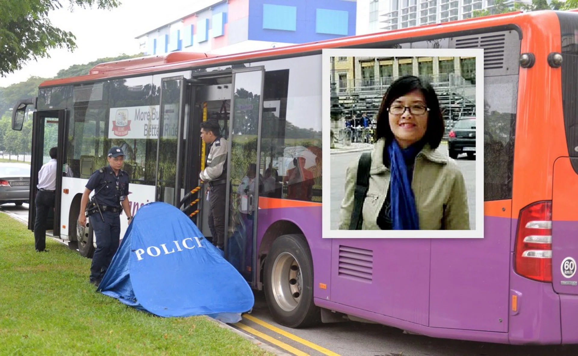 Ms Winny Pratiwi (inset) was waiting to cross the road when the accident (above) happened. The driver has been arrested.